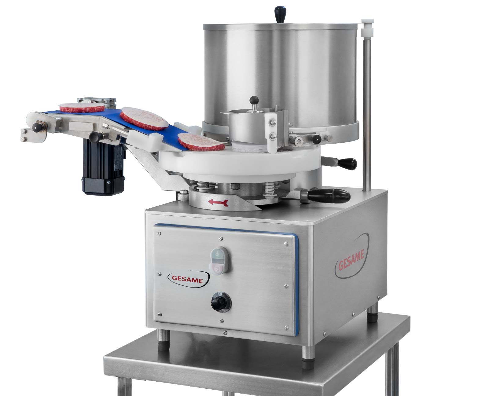 gesame mh 100 burger patty form maschine elektrisch mit foerderband